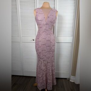 Alexa B Nites Blush Pink Lace Maxi Dress Size 4 Sequin Detail